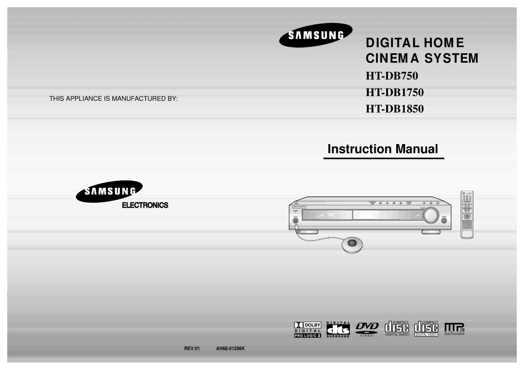 Samsung HT-DB1850, HT-DB750, HT-DB1750 instruction manual Digital Home Cinema System 