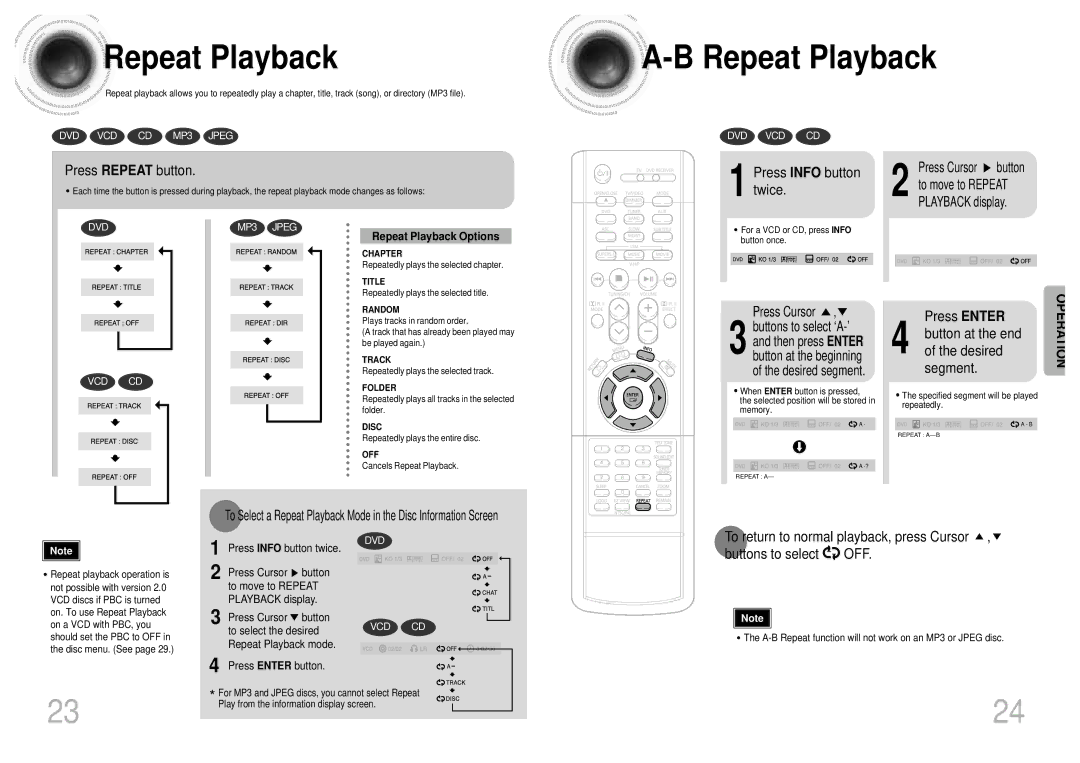 Samsung HT-DB1850, HT-DB750, HT-DB1750 instruction manual Repeat Playback 