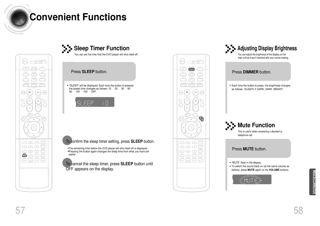 Samsung HT-DB750 Convenient Functions, Press Sleep button, To confirm the sleep timer setting, press Sleep button 