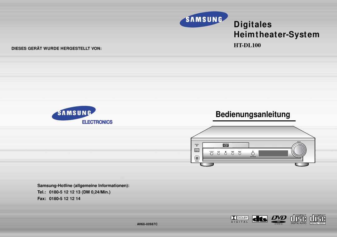 Samsung HTDL100RH/ELS, HT-DL100, HTDL100RH/EDC manual Digitales Heimtheater-System 