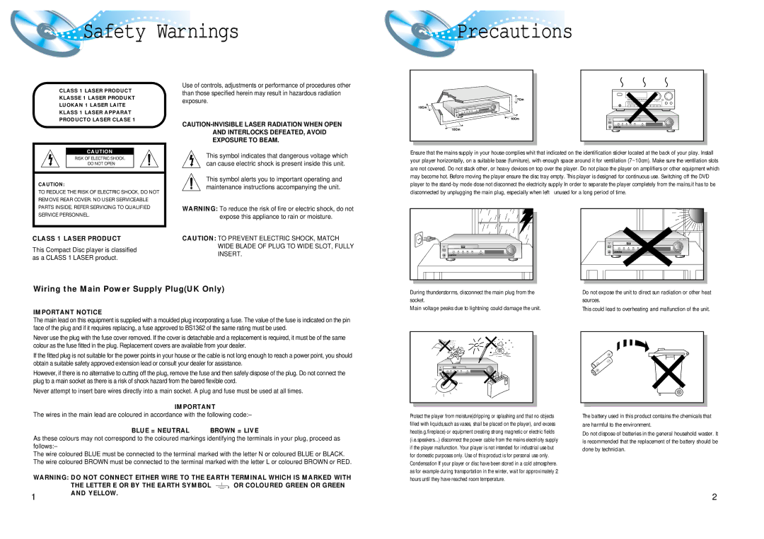 Samsung HT-DL100 instruction manual Safety Warnings Precautions 