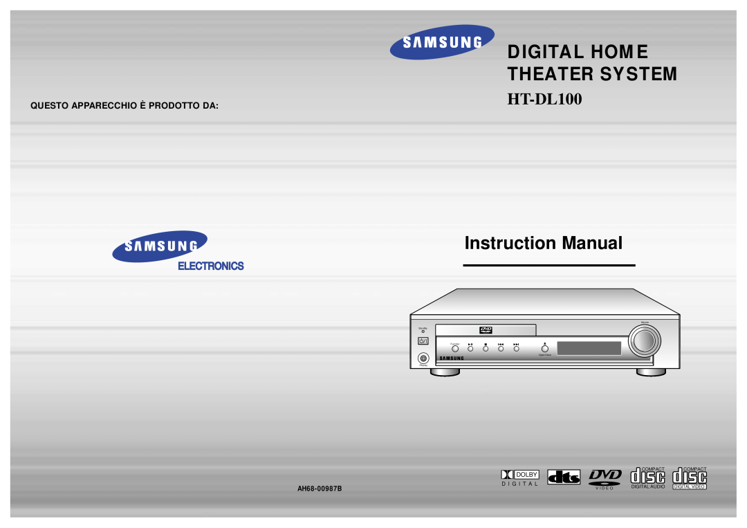 Samsung HT-DL100 instruction manual Questo Apparecchio È Prodotto Da, Digital Home Theater System, AH68-00987B, V I D E O 