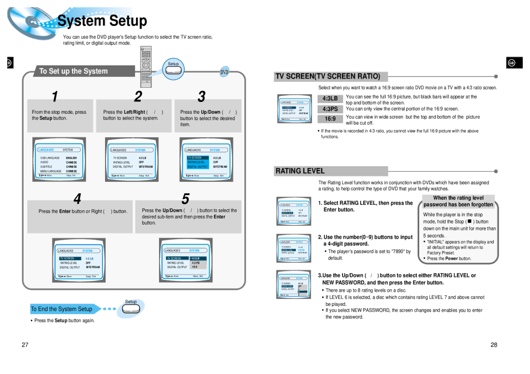 Samsung HT-DL105 instruction manual System Setup, To Set up the System, 43LB 