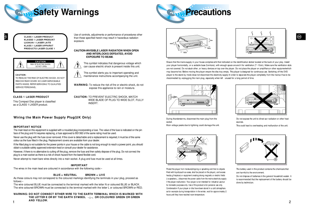 Samsung HT-DL105 instruction manual Safety Warnings Precautions 