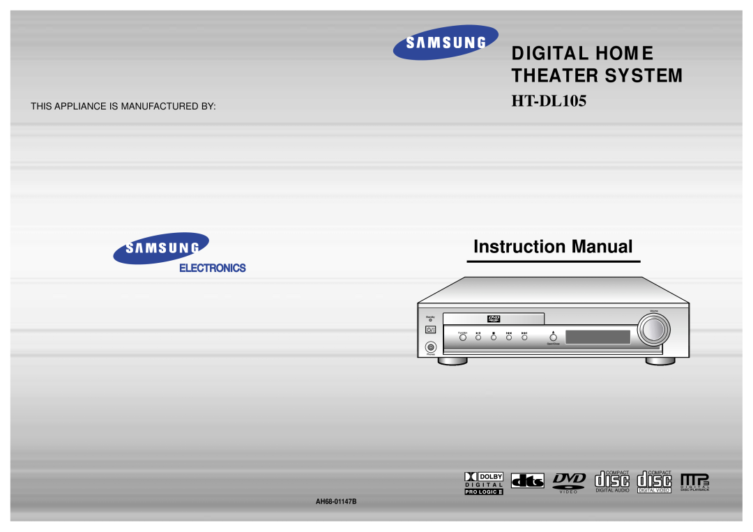 Samsung HT-DL105 instruction manual Digital Home Theater System, This Appliance Is Manufactured By, V I D E O 