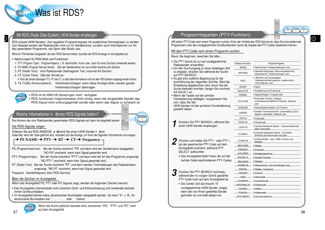 Samsung HTDL200RH/ELS Welche Informationen kö nnen RDS-Signale liefern?, Mit RDS Radio Data System UKW-Sender empfangen 