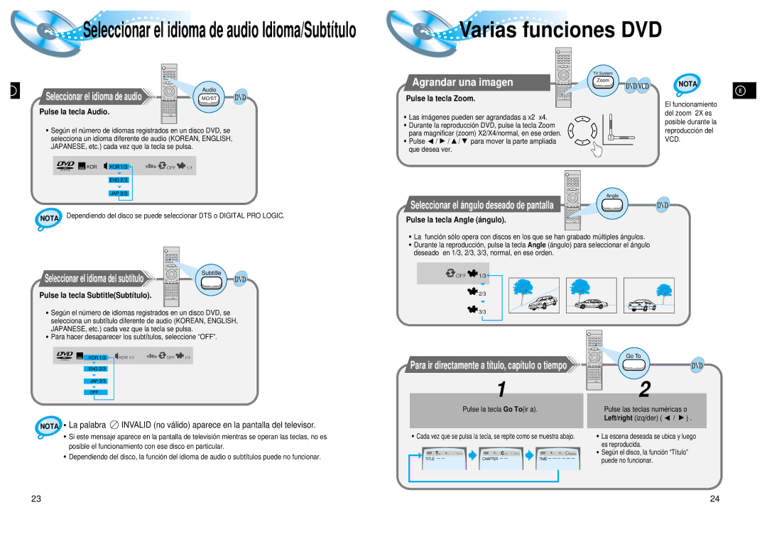 Samsung HTDL200RH/EDC manual Agrandar una imagen, Pulse la tecla Audio, Pulse la tecla Zoom, Pulse la tecla Angle á ngulo 