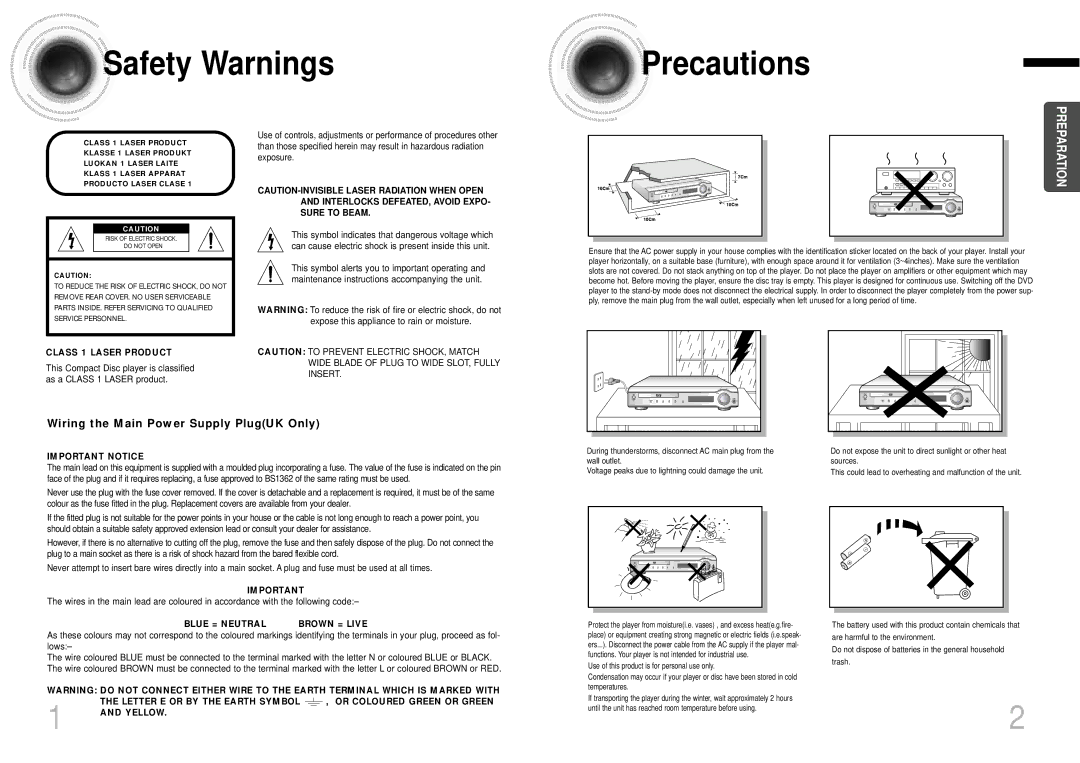 Samsung HT-DM150, HTDM150RH/ELS, HTDM150RH/EDC manual Safety Warnings Precautions, Class 1 Laser Product 