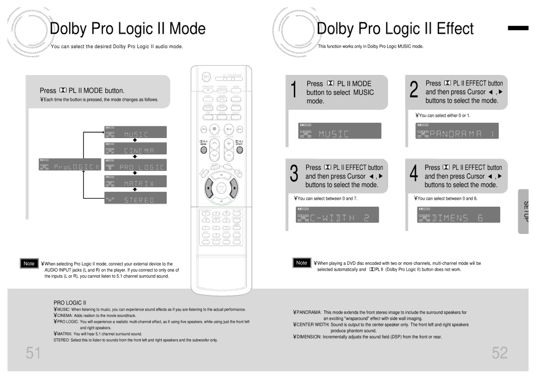 Samsung HT-DM150, HTDM150RH/ELS, HTDM150RH/EDC manual Dolby Pro Logic II Mode, Dolby Pro Logic II Effect 