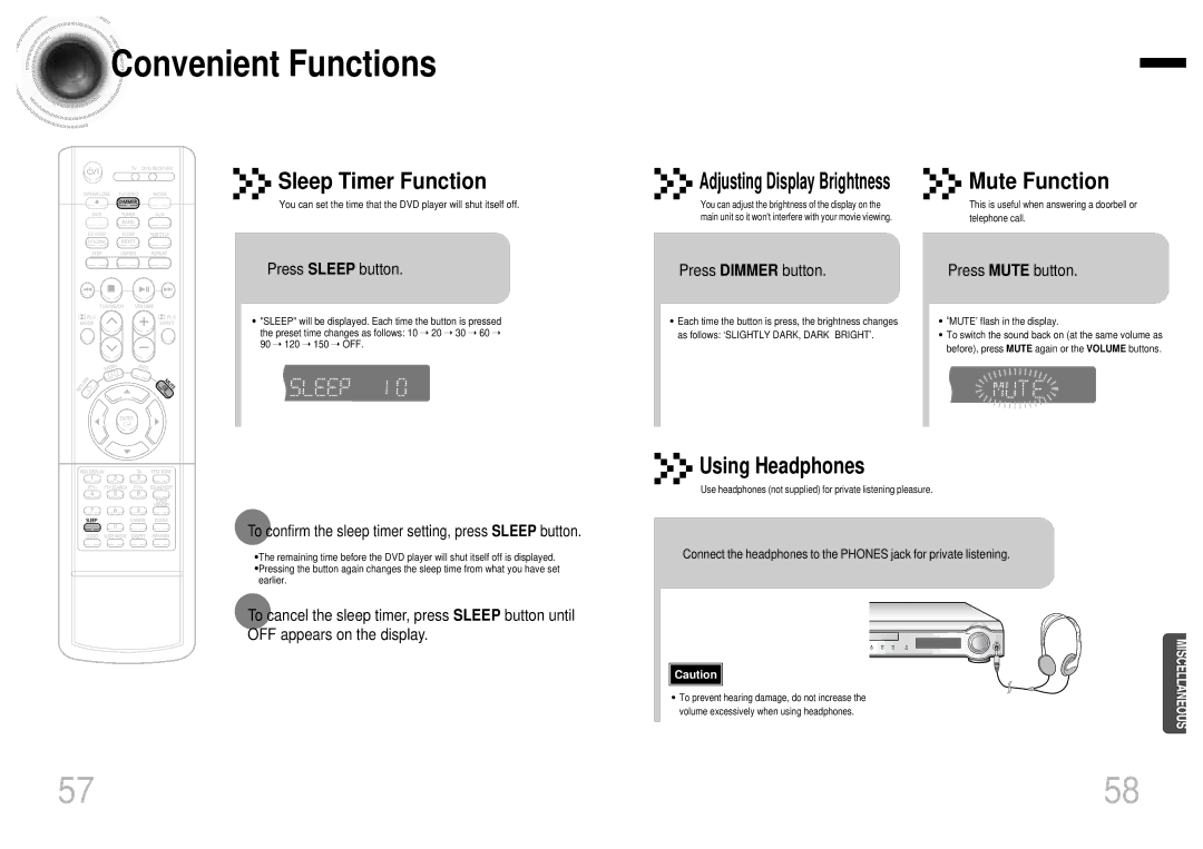 Samsung HT-DM150, HTDM150RH/ELS, HTDM150RH/EDC manual Convenient Functions, Adjusting Display Brightness 