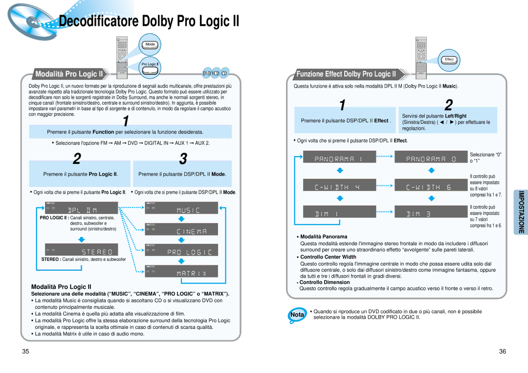 Samsung HTDM150RH/EDC, HT-DM150 manual Modalità Pro Logic, Funzione Effect Dolby Pro Logic 