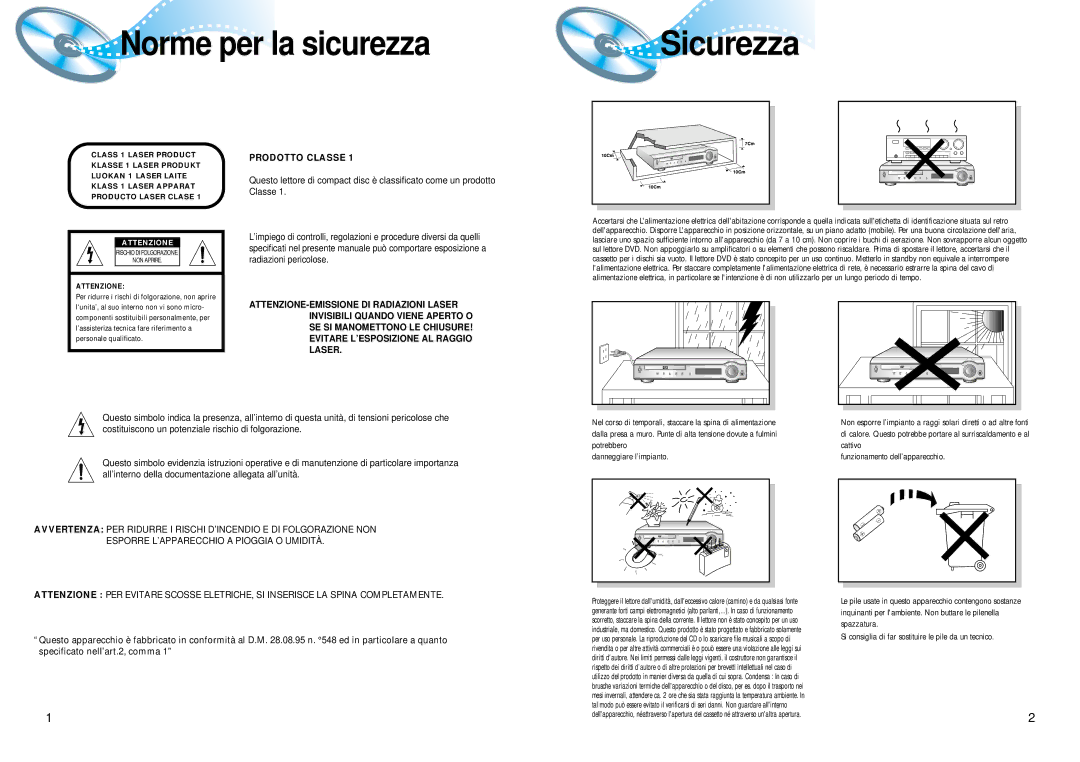 Samsung HT-DM150, HTDM150RH/EDC manual Norme per la sicurezza 