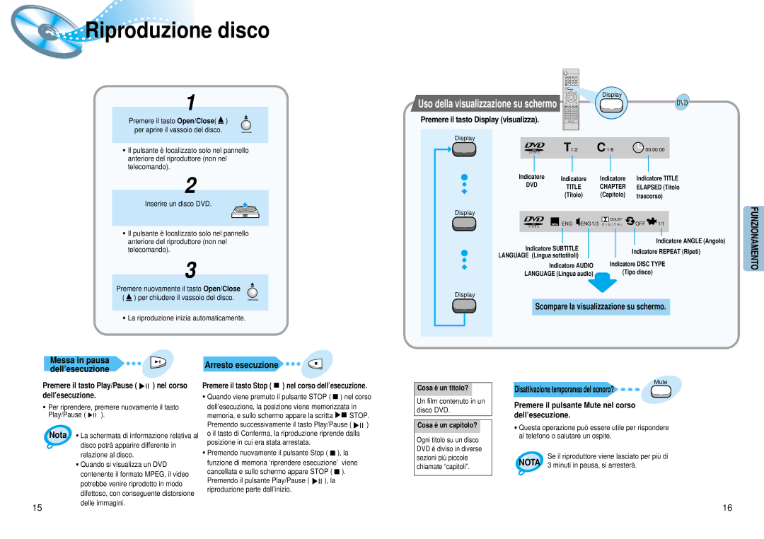 Samsung HTDM150RH/EDC, HT-DM150 manual Riproduzione disco, Uso della visualizzazione su schermo 