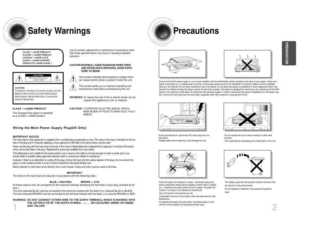 Samsung HTDM150RH/EDC, HT-DM150, HTDM150RH/ELS manual Safety Warnings Precautions, Class 1 Laser Product 