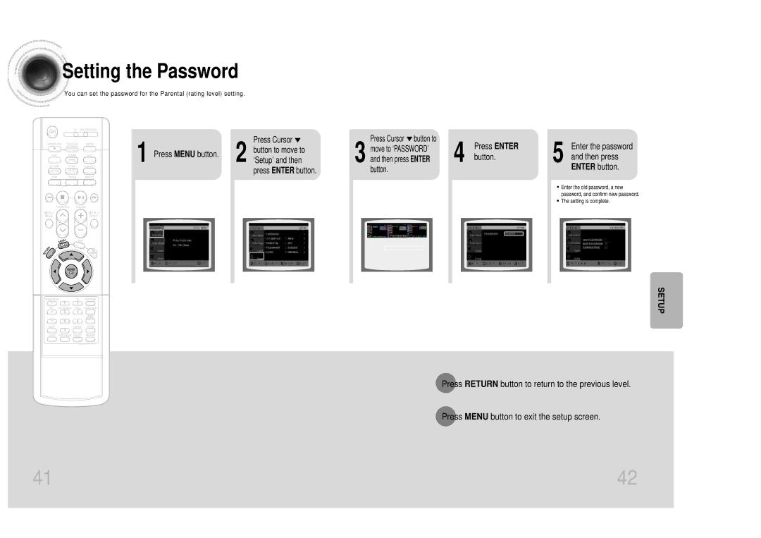 Samsung HTDM150RH/ELS, HT-DM150, HTDM150RH/EDC manual Setting the Password 