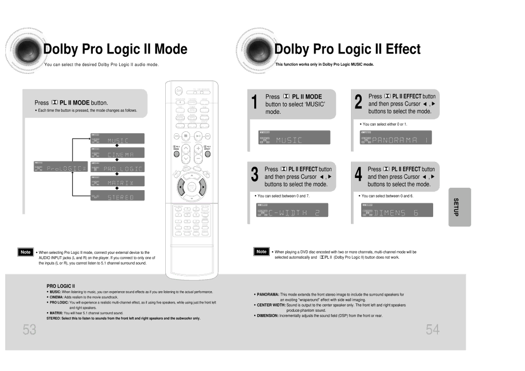 Samsung HTDM150RH/ELS, HT-DM150, HTDM150RH/EDC manual Dolby Pro Logic II Mode, Dolby Pro Logic II Effect, Press PL II Mode 