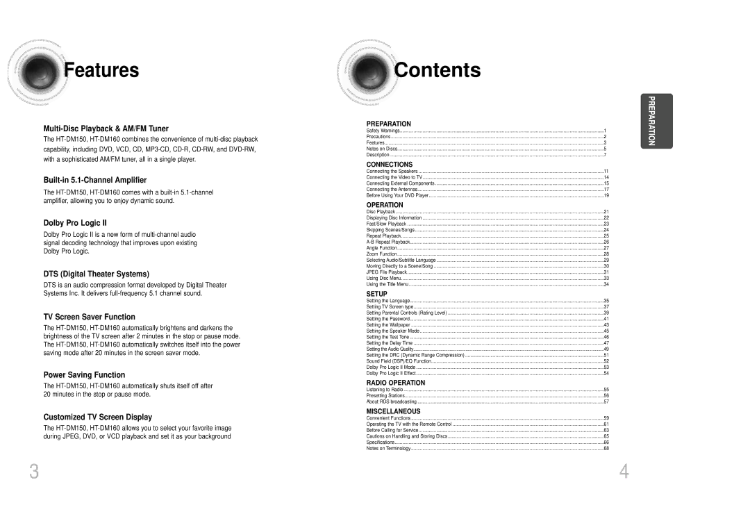 Samsung HT-DM150, HTDM150RH/ELS, HTDM150RH/EDC manual Contents 