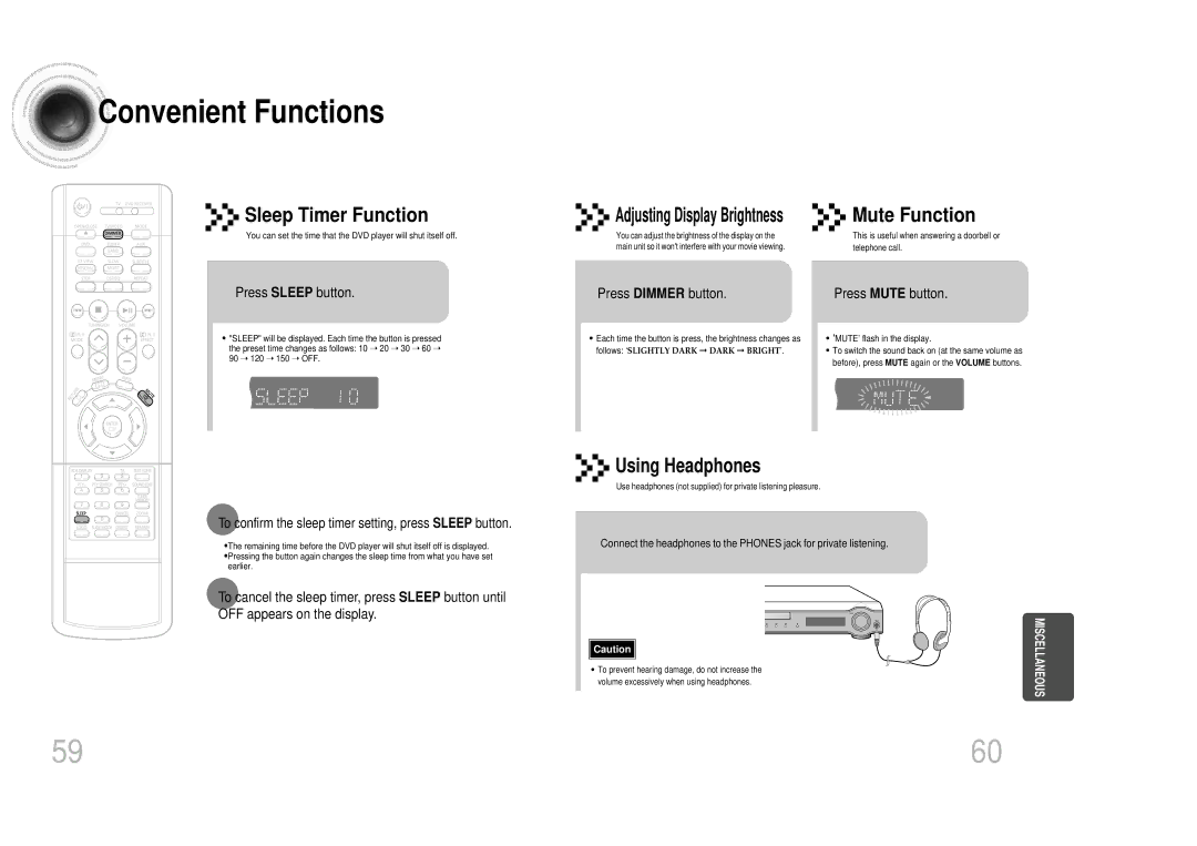 Samsung HTDM150RH/ELS manual Convenient Functions, Press Sleep button, To cancel the sleep timer, press Sleep button until 