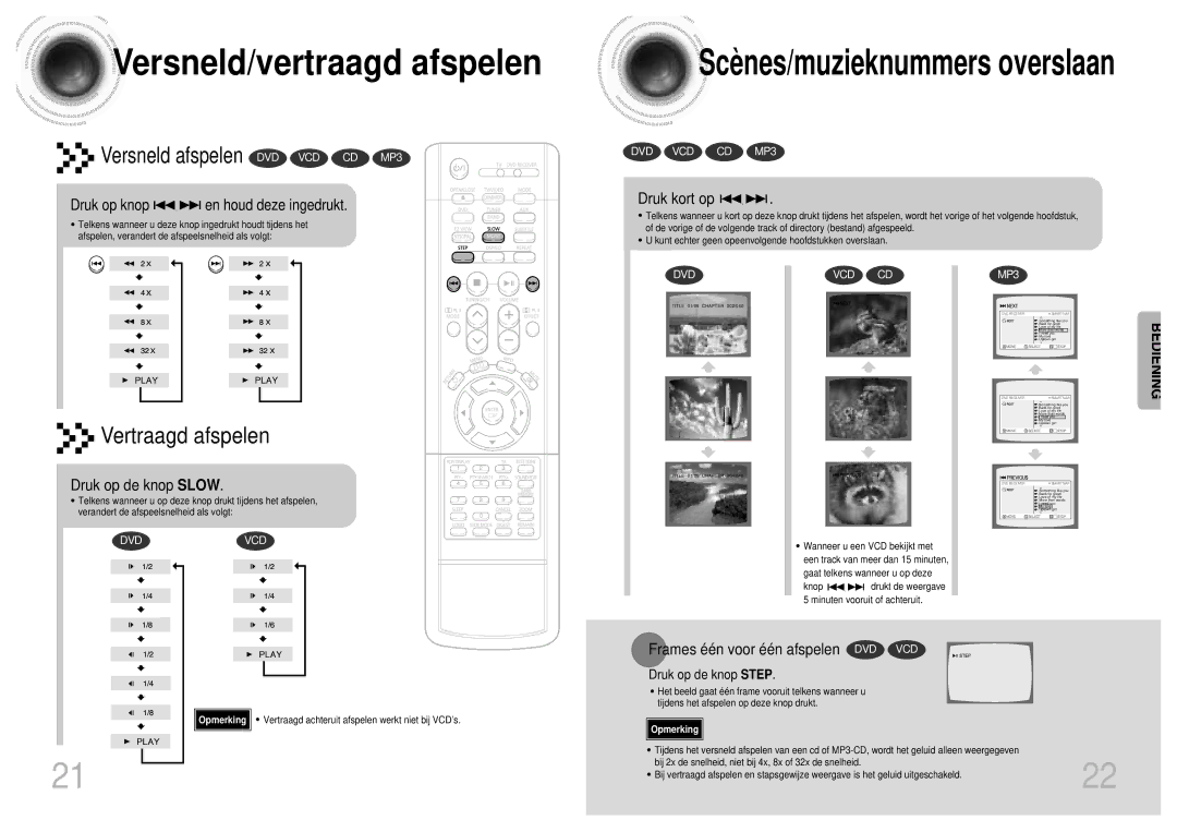 Samsung HT-DM160 Versneld/vertraagd afspelen, Druk op knop en houd deze ingedrukt, Druk kort op, Druk op de knop Slow 