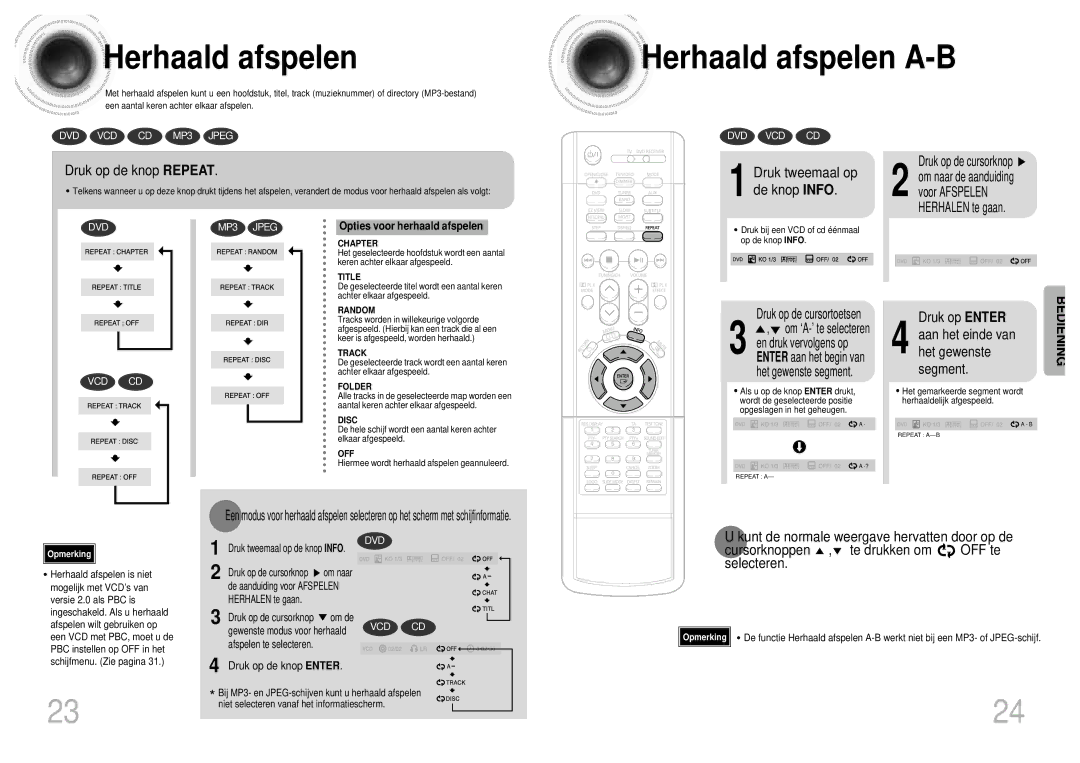 Samsung HT-DM155, HT-DM160 manual Herhaald afspelen A-B, Druk op de knop Repeat, Druk tweemaal op de knop Info 