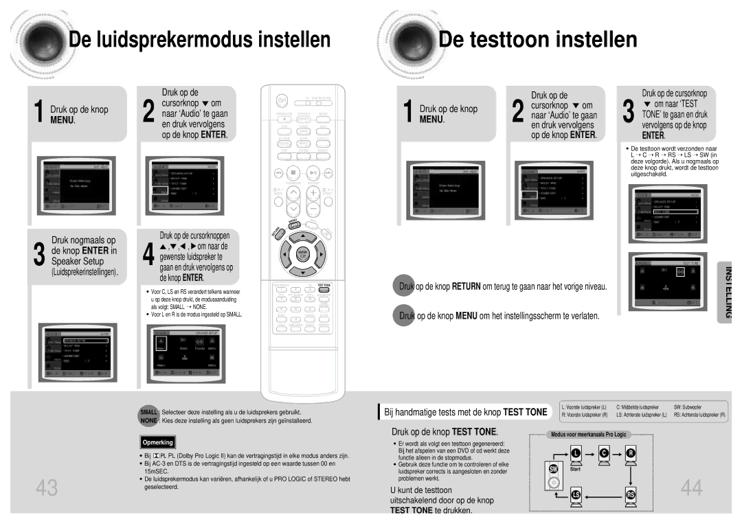 Samsung HT-DM155, HT-DM160 manual De testtoon instellen, Druk op de knop Test Tone 