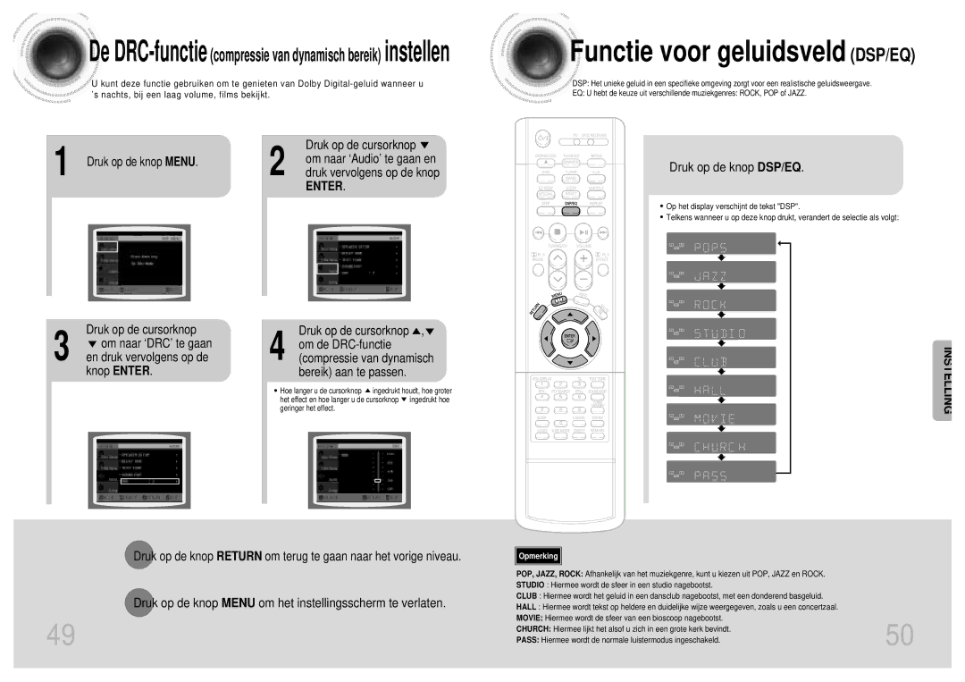 Samsung HT-DM160 Druk op de cursorknop, Om naar ‘Audio’ te gaan en, Druk vervolgens op de knop, Druk op de knop DSP/EQ 