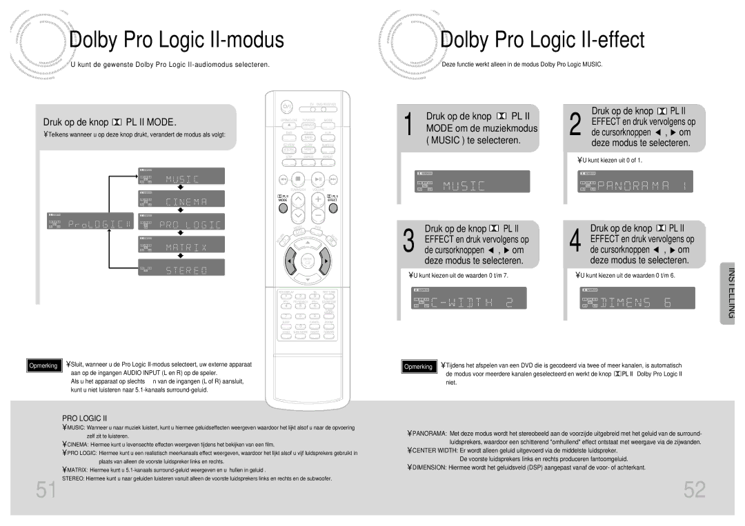 Samsung HT-DM155, HT-DM160 manual Dolby Pro Logic II-modus, Dolby Pro Logic II-effect, Druk op de knop PL II Mode 