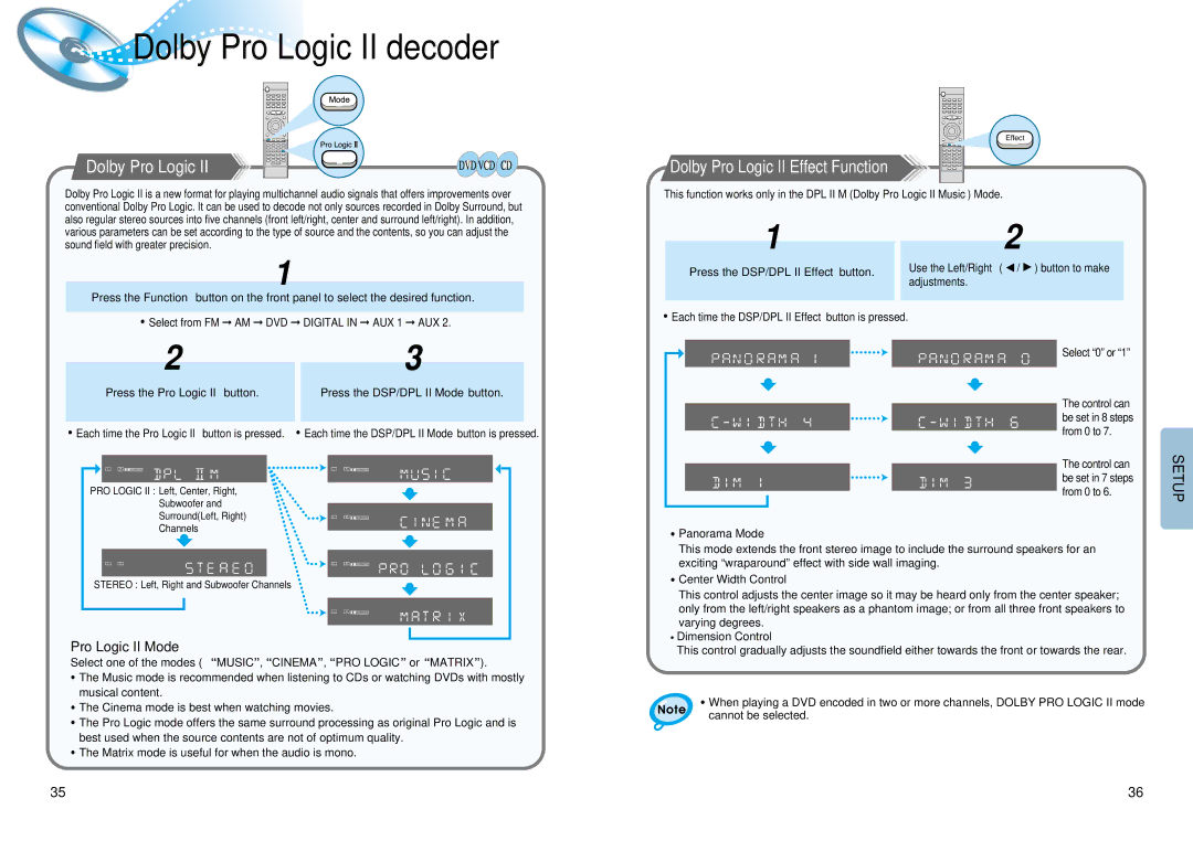 Samsung HT-DM550 instruction manual Dolby Pro Logic II decoder, Dolby Pro Logic II Effect Function, Pro Logic II Mode 