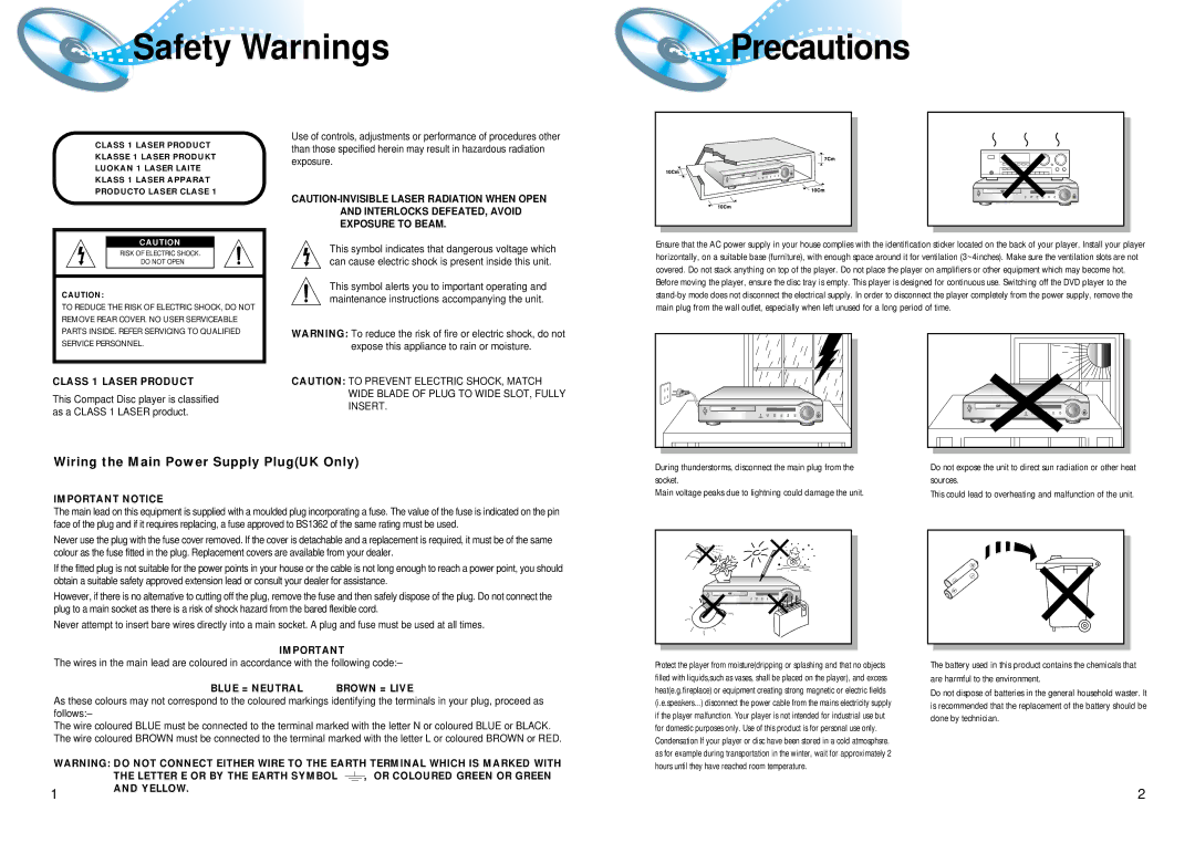 Samsung HT-DM550 instruction manual Safety Warnings, Precautions 