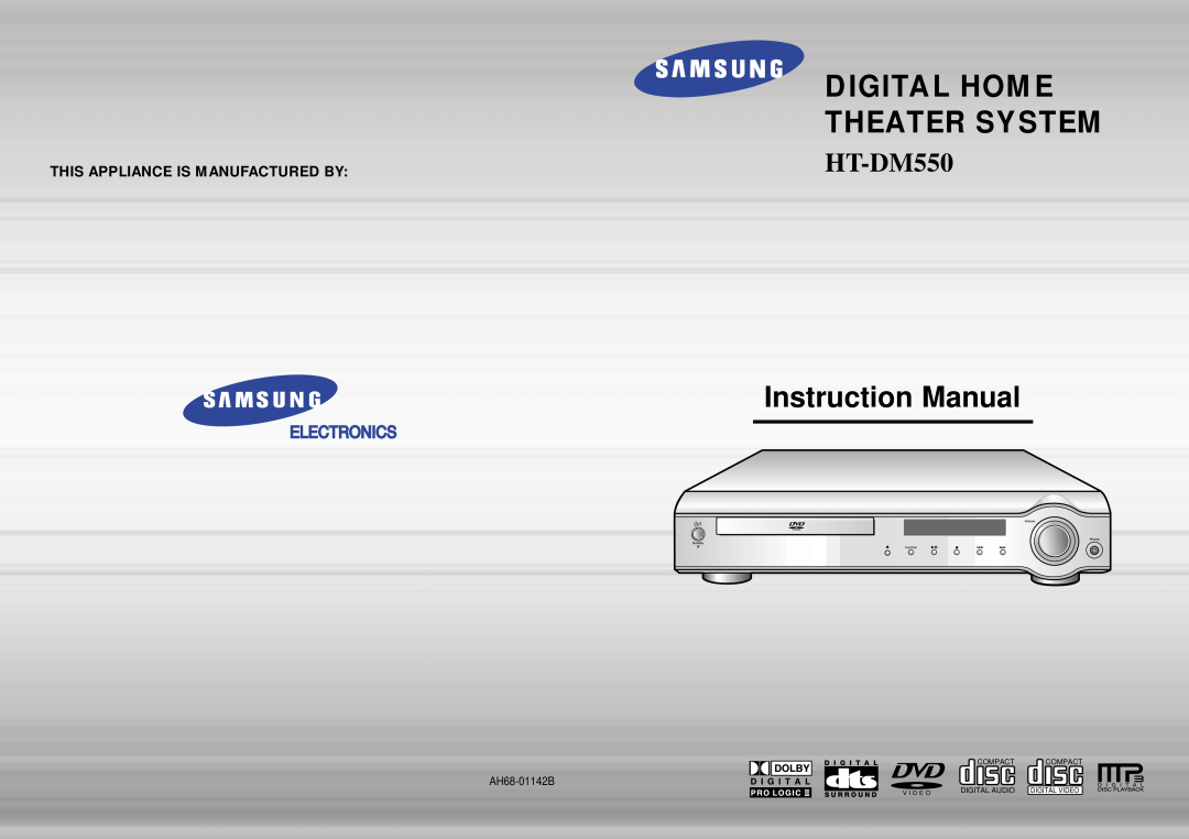 Samsung HT-DM550 instruction manual Digital Home Theater System, This Appliance Is Manufactured By 