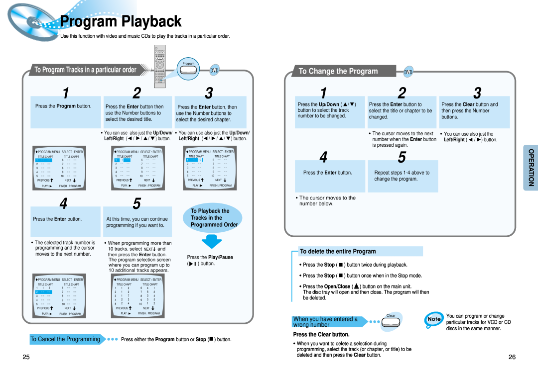 Samsung HT-DM550 instruction manual Program Playback, To Program Tracks in a particular order, To Change the Program 