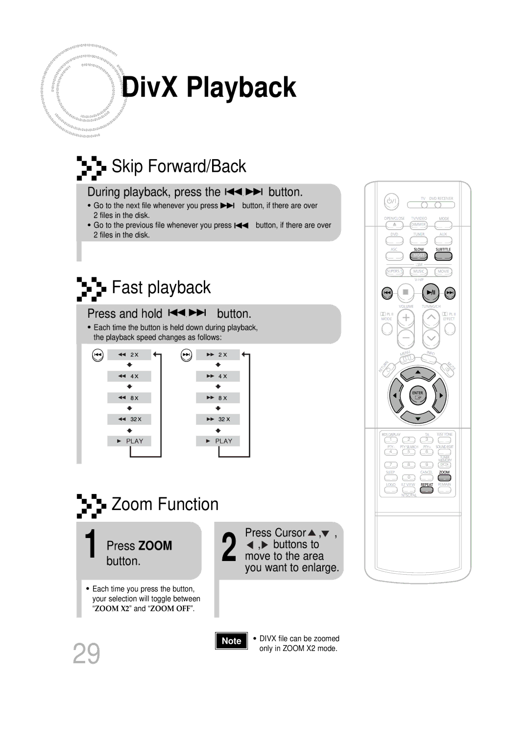 Samsung HTDS1000TH/XAA, HT-DS100N/EDC, HT-DS1100R/EDC, HTDS100B/EDC, HTDS1000RH/EDC DivX Playback, Button, Press and hold 