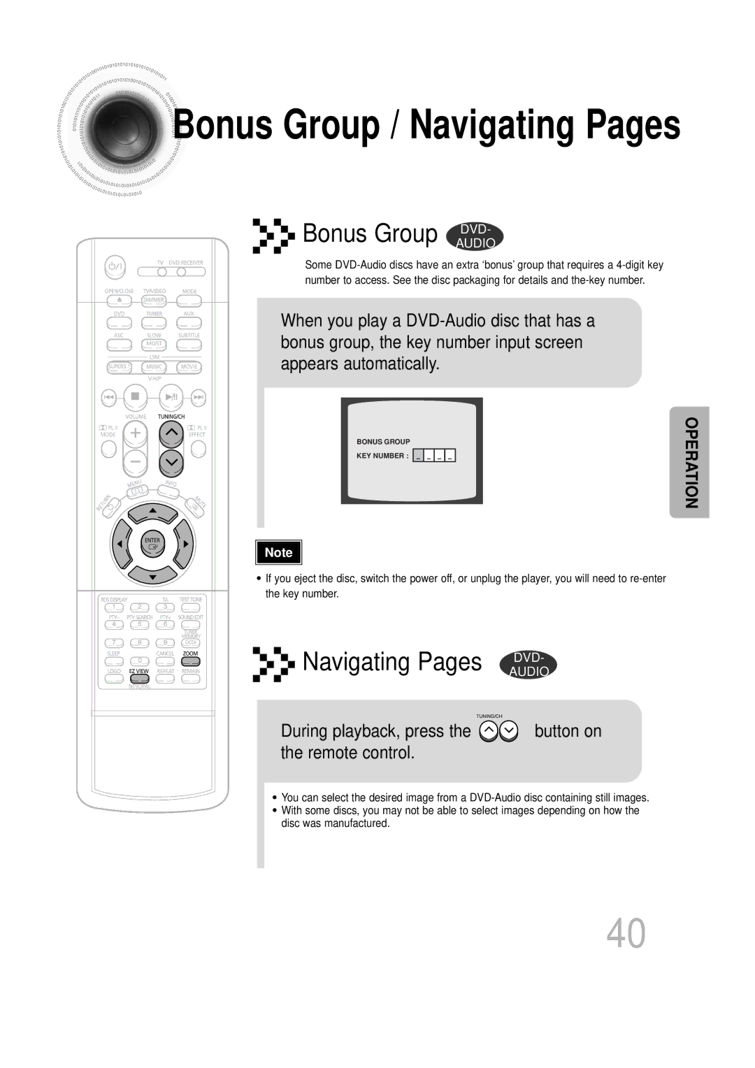 Samsung HT-DS1100R/XFO, HT-DS100N/EDC, HTDS1000TH/XAA, HT-DS1100R/EDC, HTDS100B/EDC manual Bonus Group / Navigating Pages 