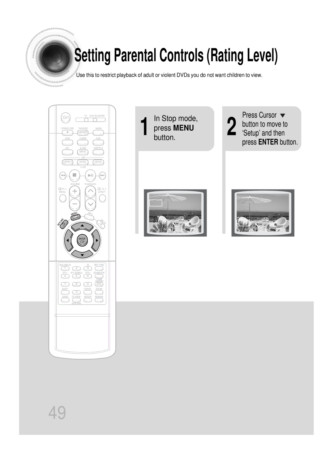 Samsung HTDS1000RH/ELS, HT-DS100N/EDC, HTDS1000TH/XAA, HT-DS1100R/EDC, HTDS100B/EDC Setting Parental Controls Rating Level 