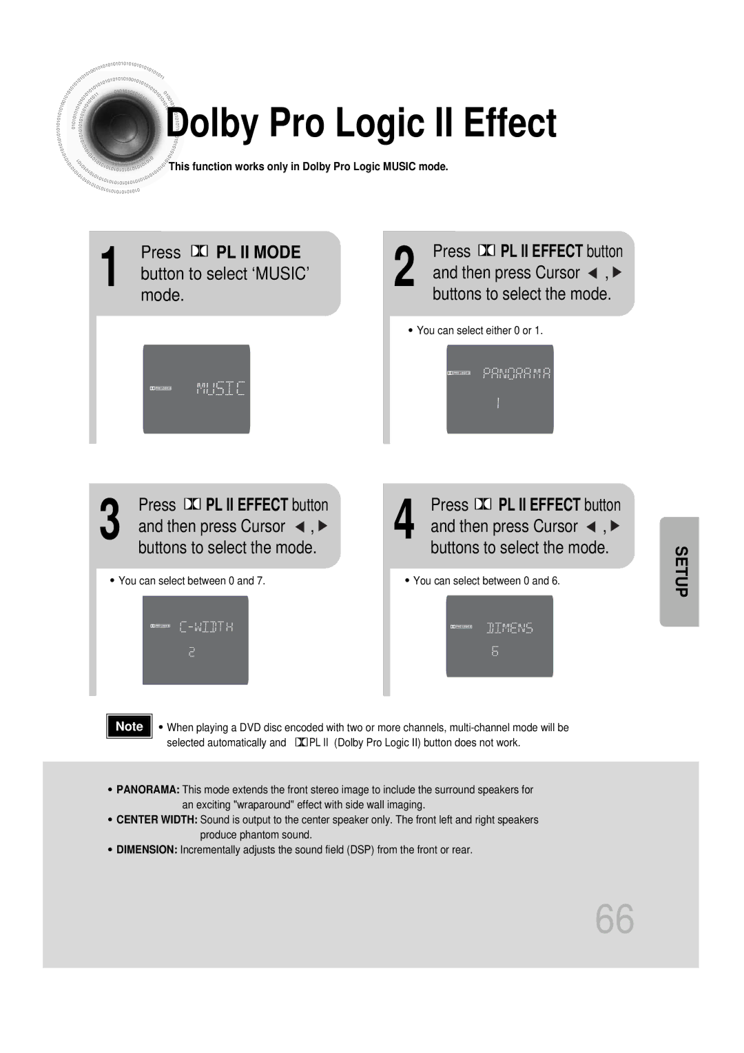 Samsung HTDS100TH/XAA, HT-DS100N/EDC manual Dolby Pro Logic II Effect, Press PL II Mode, Button to select ‘MUSIC’ mode 