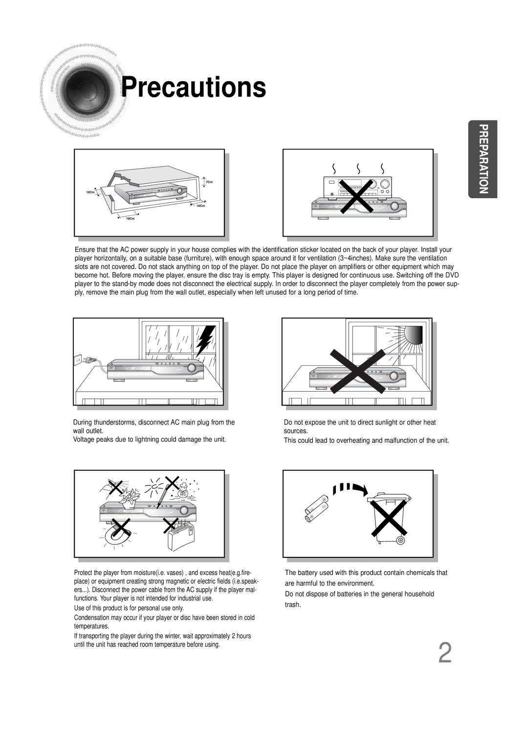 Samsung HTDS100RH/ELS, HT-DS100N/EDC, HTDS100B/EDC, HTDS100RH/EDC, HTDS100TH/XAA, HTDS100RH/XFO Precautions, Preparation 