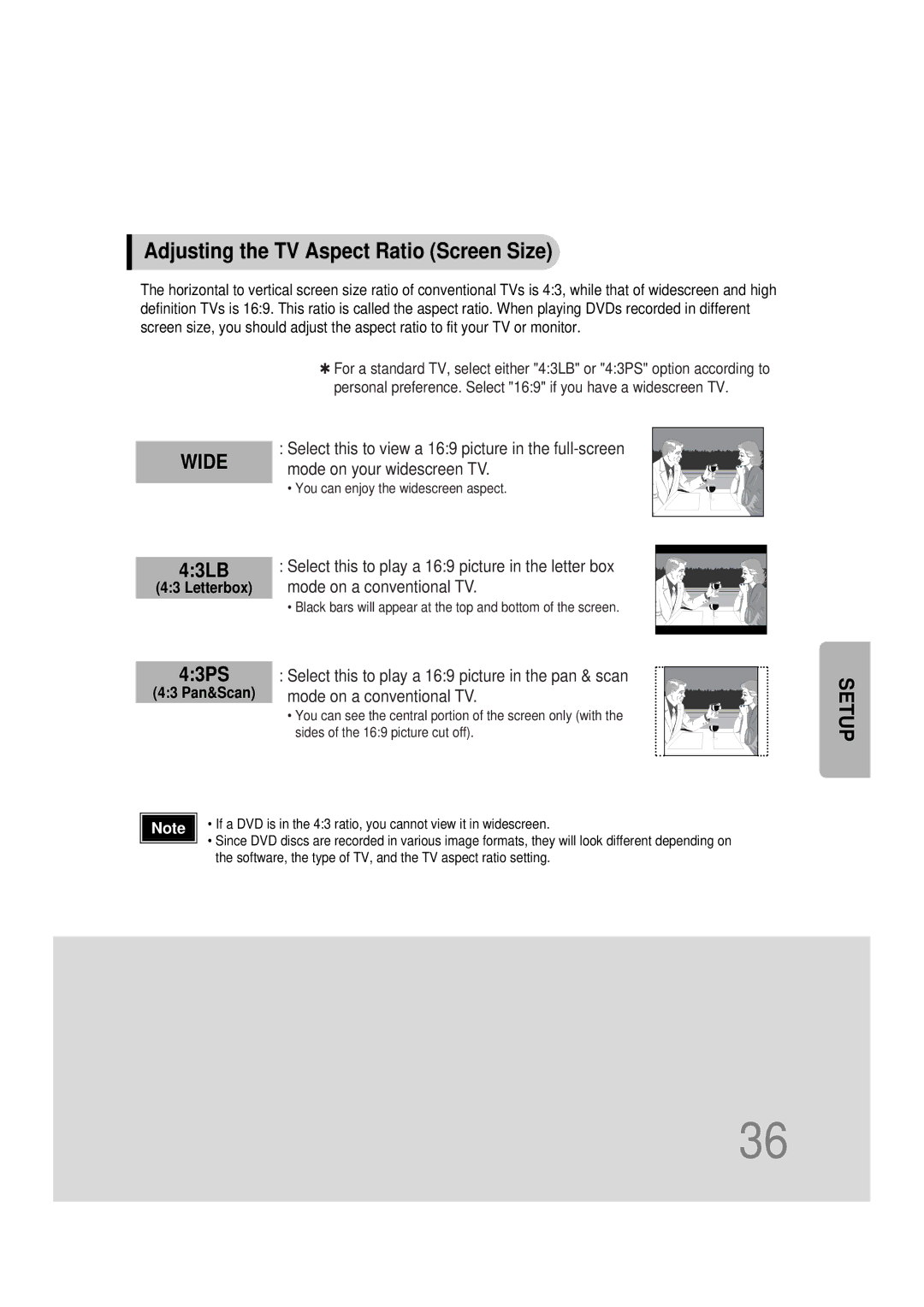 Samsung HTDS100B/EDC, HT-DS100N/EDC, HTDS100RH/ELS, HTDS100RH/EDC manual Adjusting the TV Aspect Ratio Screen Size, Wide 