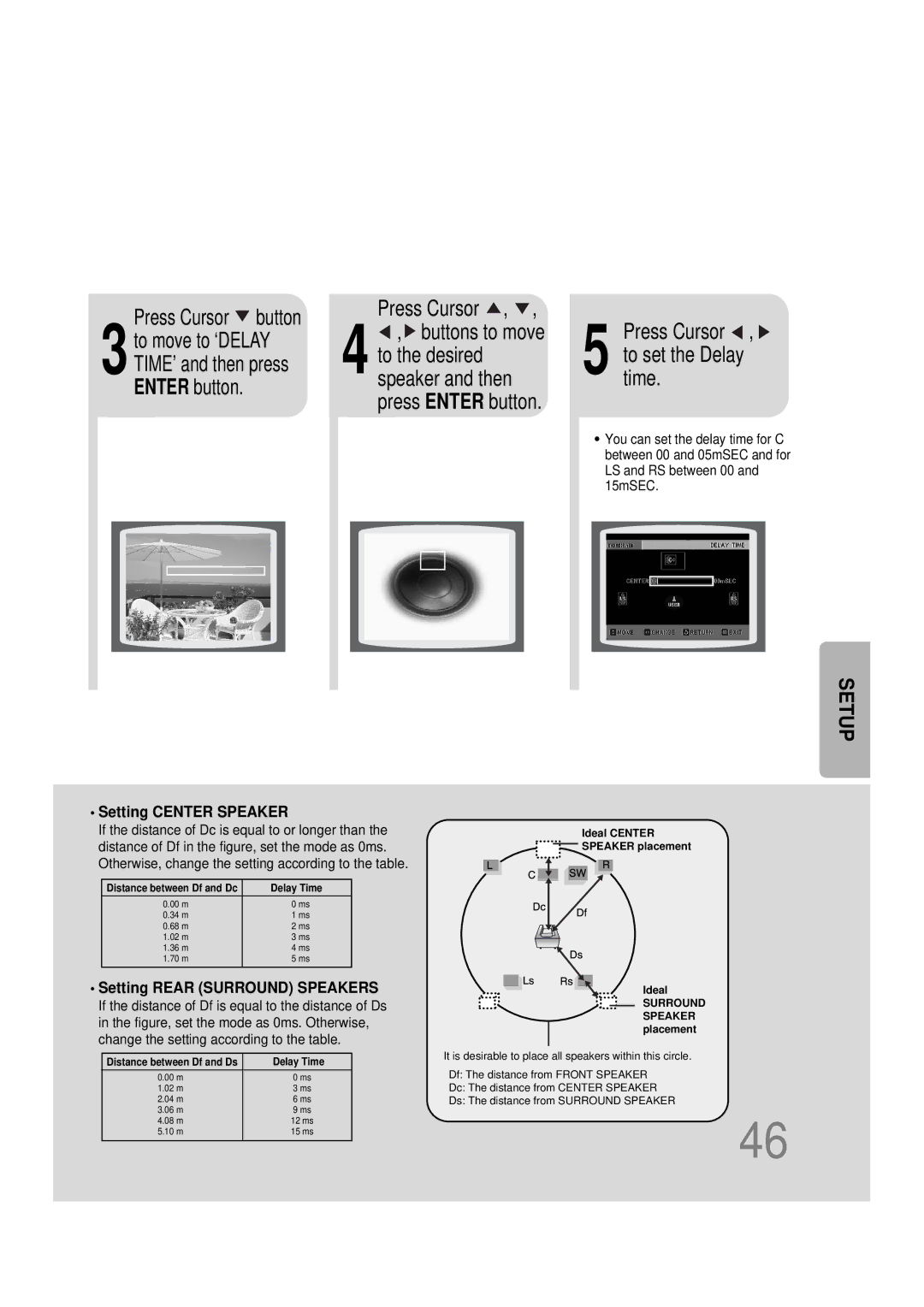 Samsung HTDS100TH/XAA, HT-DS100N/EDC, HTDS100B/EDC, HTDS100RH/ELS 3to move to ‘DELAY TIME’ and then press Enter button 