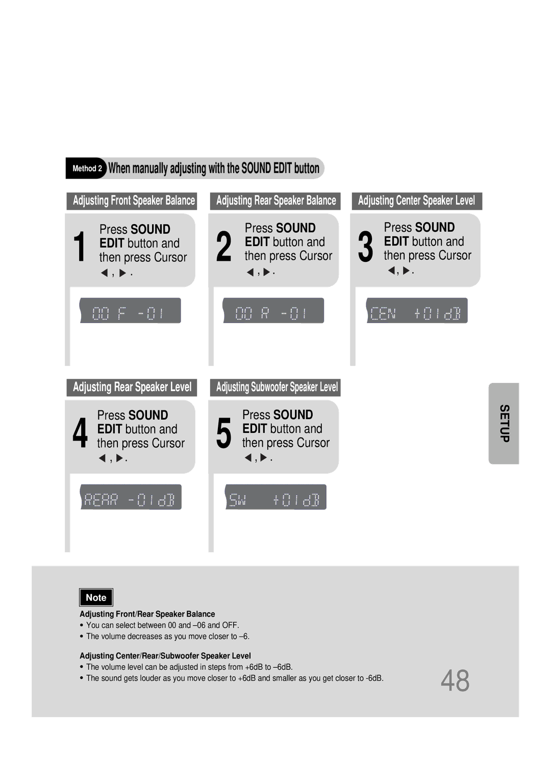 Samsung HT-DS100N/EDC, HTDS100B/EDC Method 2 When manually adjusting with the Sound Edit button, Press Sound 