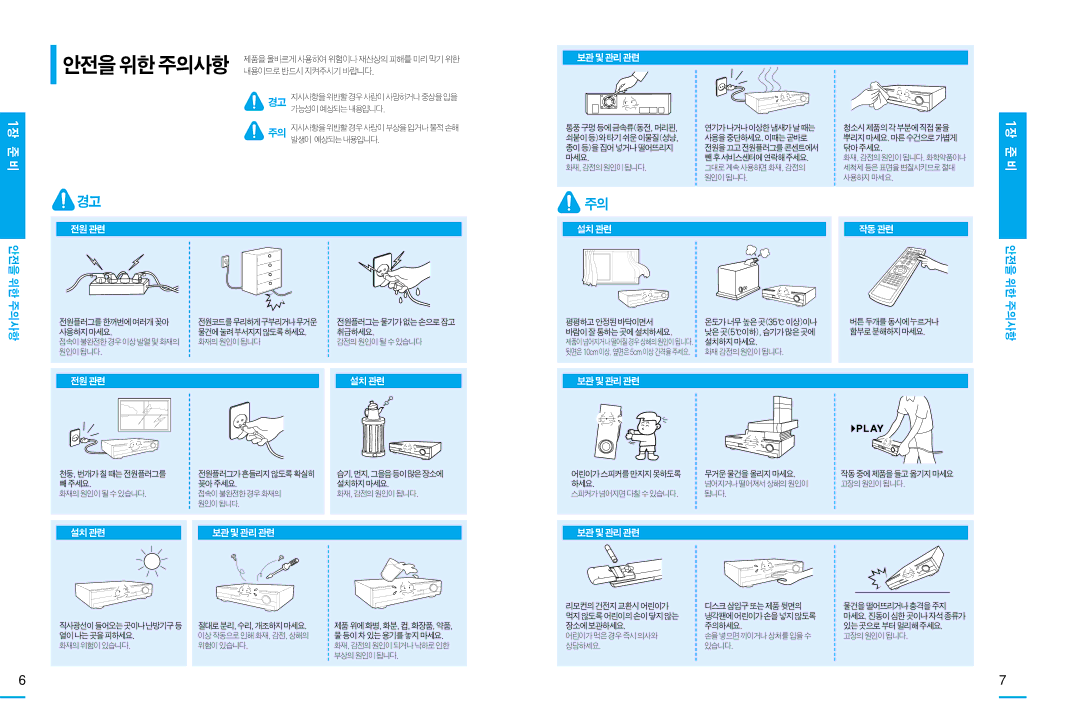 Samsung HT-DS105T, HT-DS100, HT-DS103T manual 1장 준 비, 안전을 위한 주의사항 