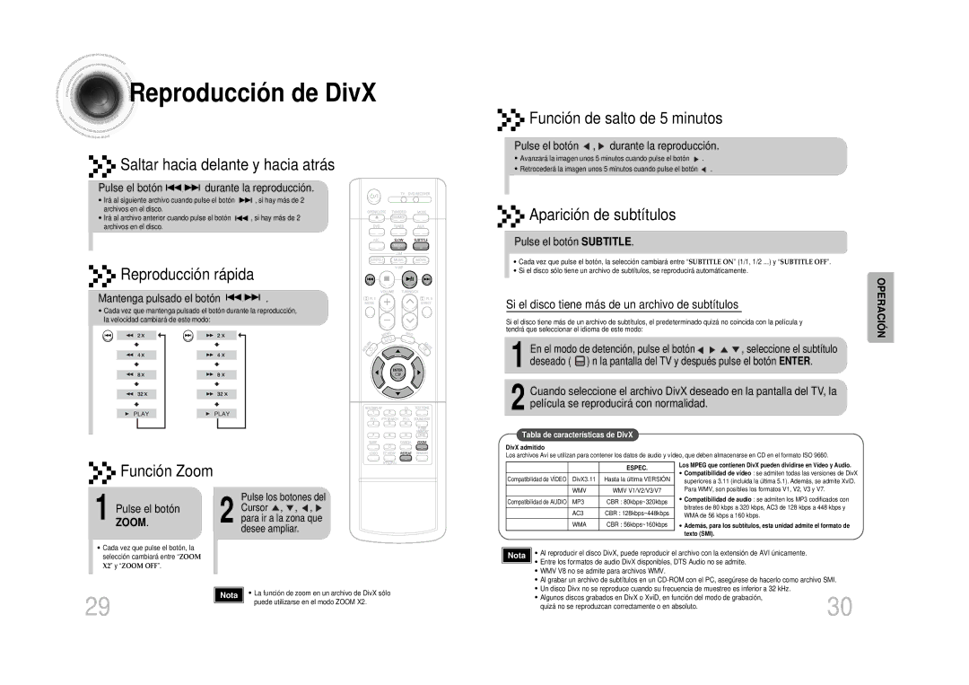 Samsung HT-DS100, HTDS100RH/EDC manual Reproducción de DivX 