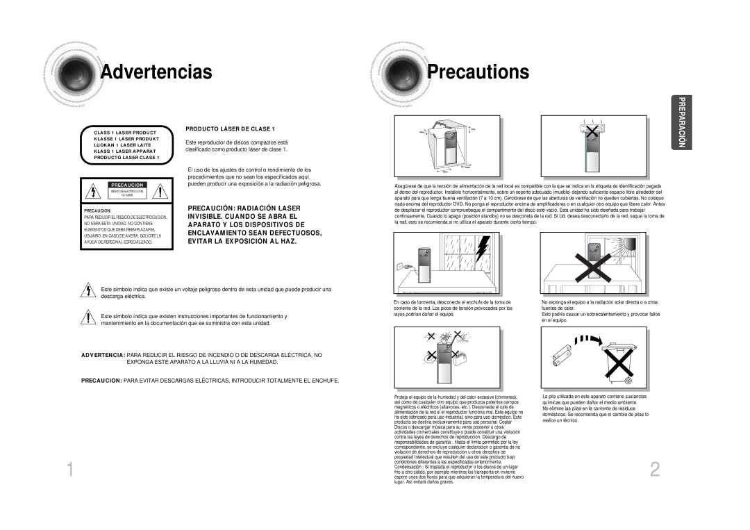 Samsung HT-DS100, HTDS100RH/EDC manual Advertencias Precautions, Precaucion 