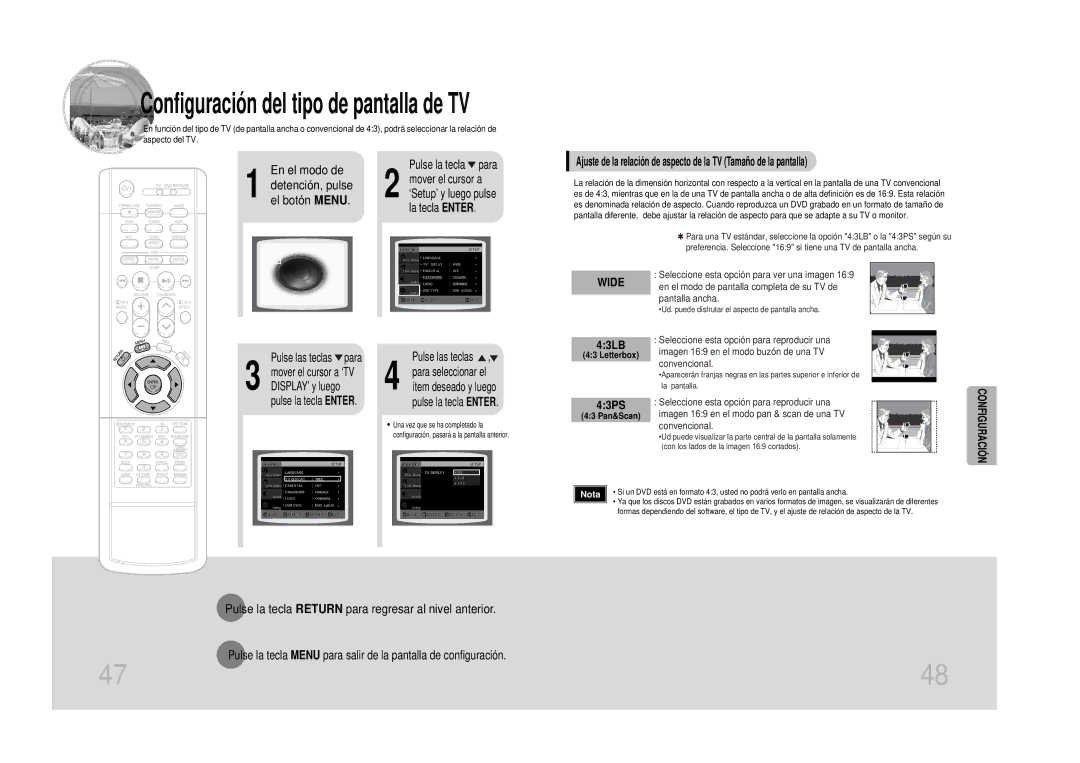 Samsung HTDS100RH/EDC, HT-DS100 manual 43LB, 43PS, Letterbox, 43 Pan&Scan 