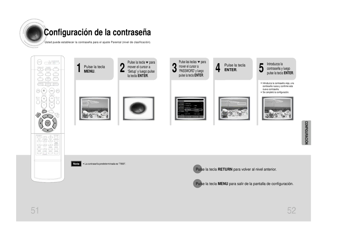 Samsung HTDS100RH/EDC, HT-DS100 manual Configuración de la contraseña 