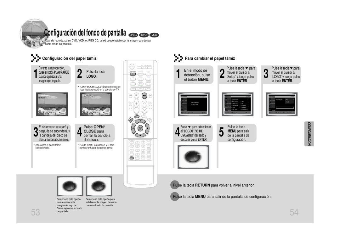 Samsung HT-DS100, HTDS100RH/EDC manual Configuración del papel tamiz Para cambiar el papel tamiz, Pulse Open 