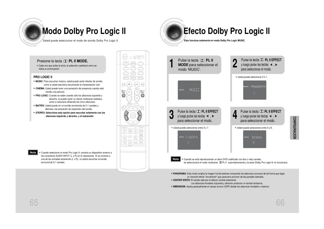 Samsung HT-DS100 manual Modo Dolby Pro Logic, Efecto Dolby Pro Logic, Presione la tecla PL II Mode, Pulse la tecla PL 