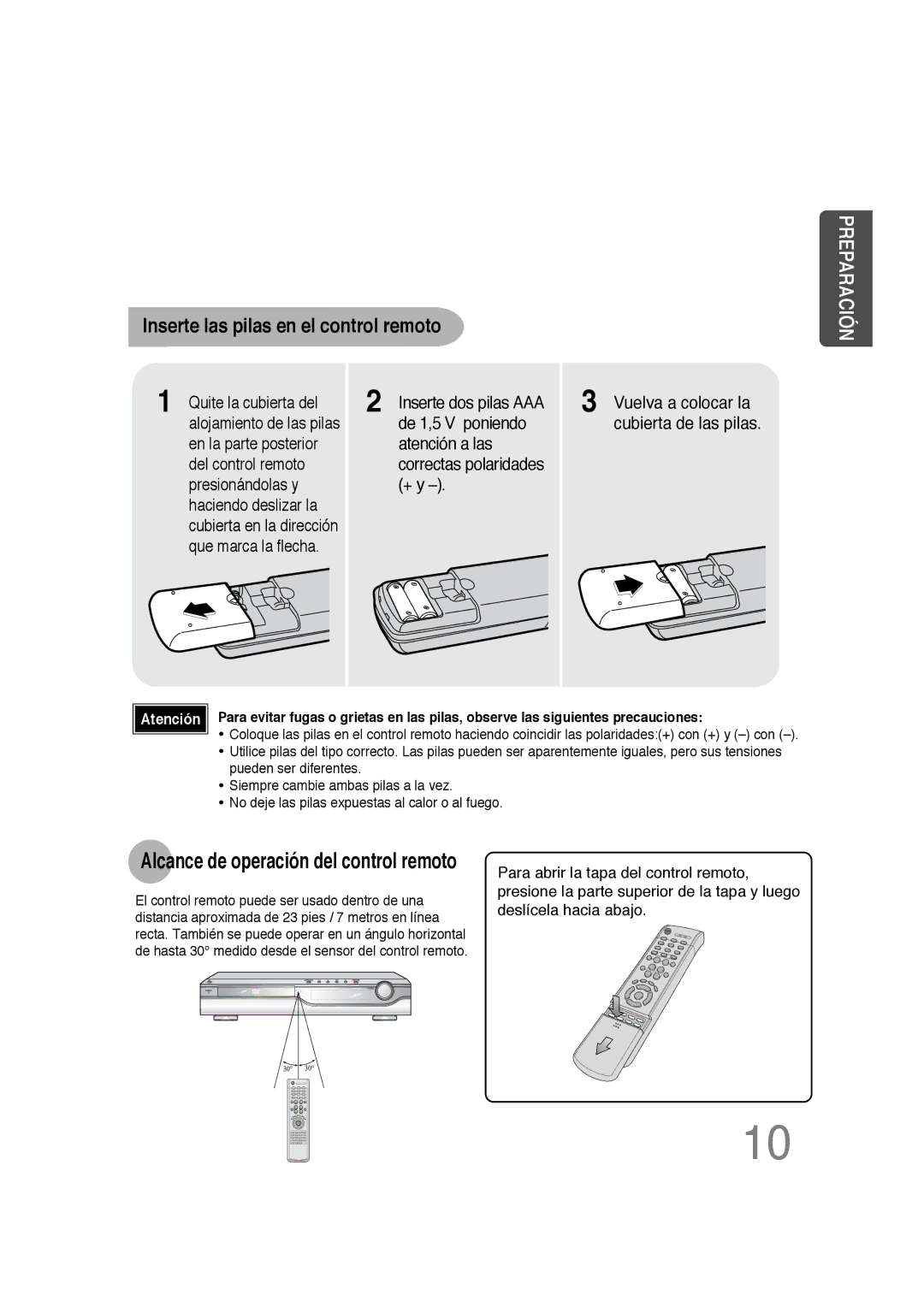 Samsung HTDS100RH/EDC, HT-DS100 manual Inserte las pilas en el control remoto 