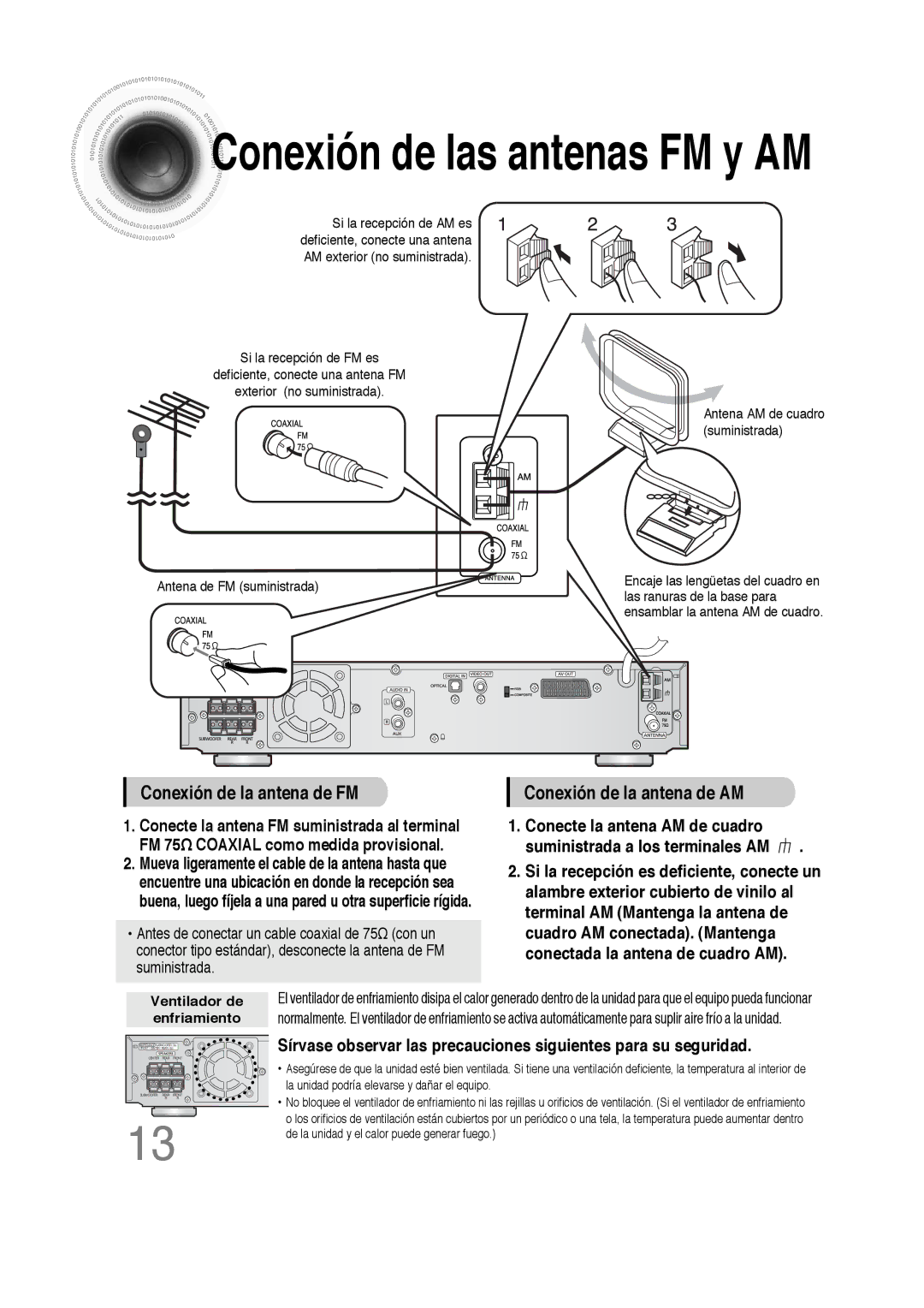 Samsung HT-DS100, HTDS100RH/EDC manual Conexión de las antenas FM y AM 