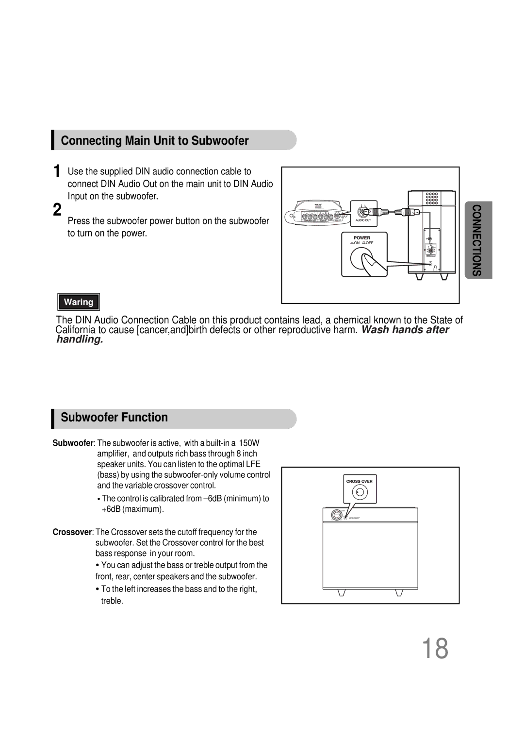 Samsung HT-DS1000 instruction manual Connecting Main Unit to Subwoofer, Subwoofer Function 