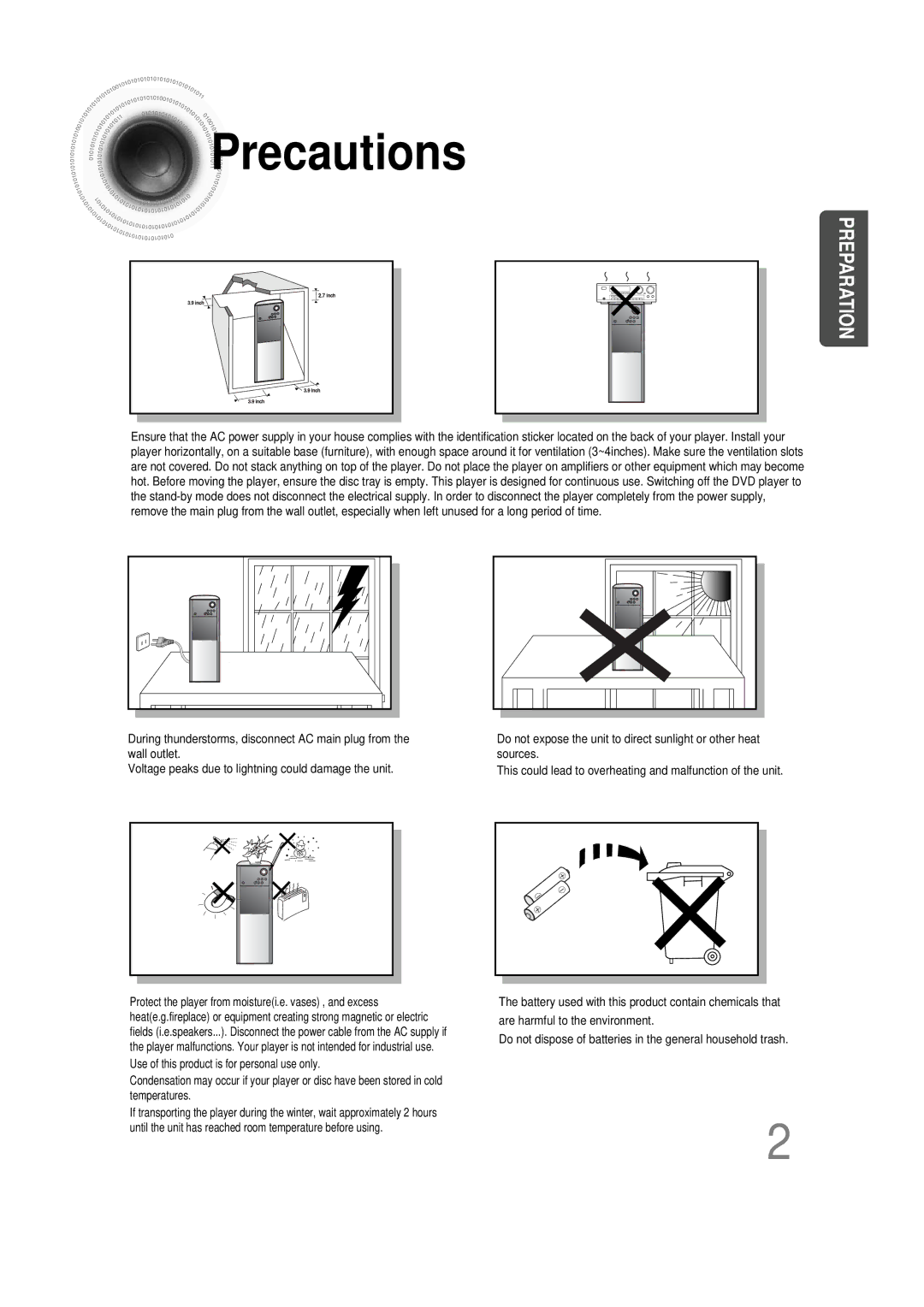 Samsung HT-DS1000 instruction manual Precautions, Preparation 